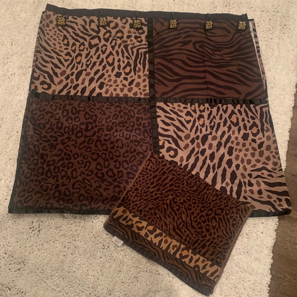 Cheetah print shower curtain/hooks/hand towel